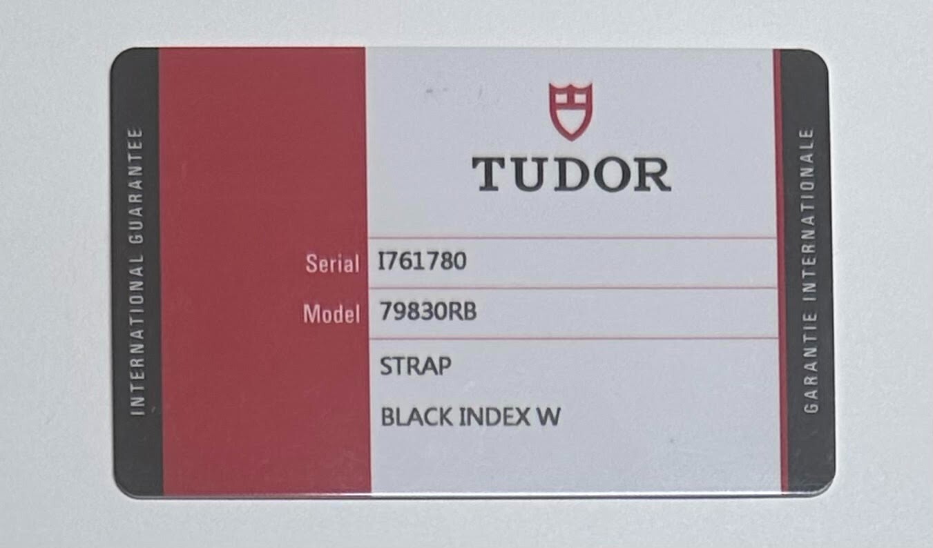 Tudor Heritage Black Bay Guarantee Certificate Warranty Model 79830RB I Serial