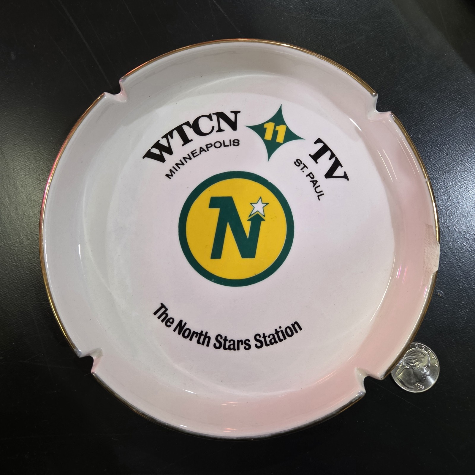 Super Rare 1970's Minnesota North Stars WTCN 11 TV Ceramic Ashtray - NHL