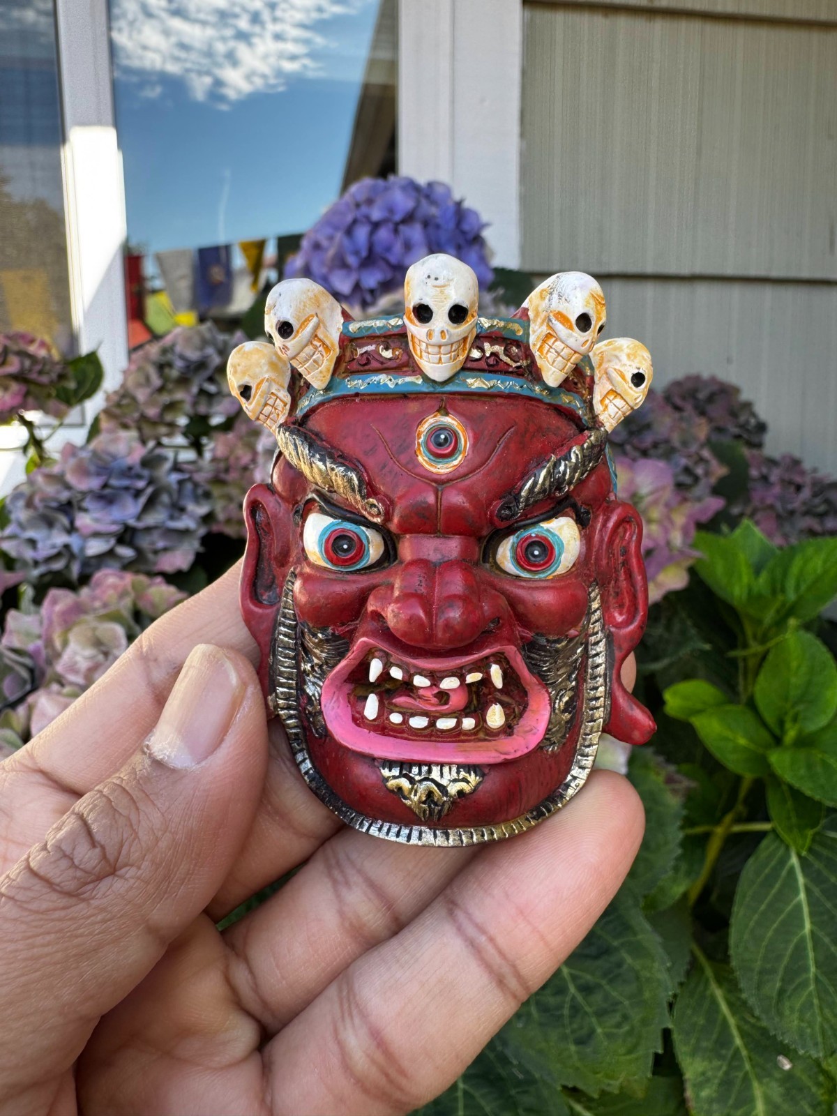 Red Tibetan Mahakala Wrathful Deity Mask Fridge Magnet Protection Amulet
