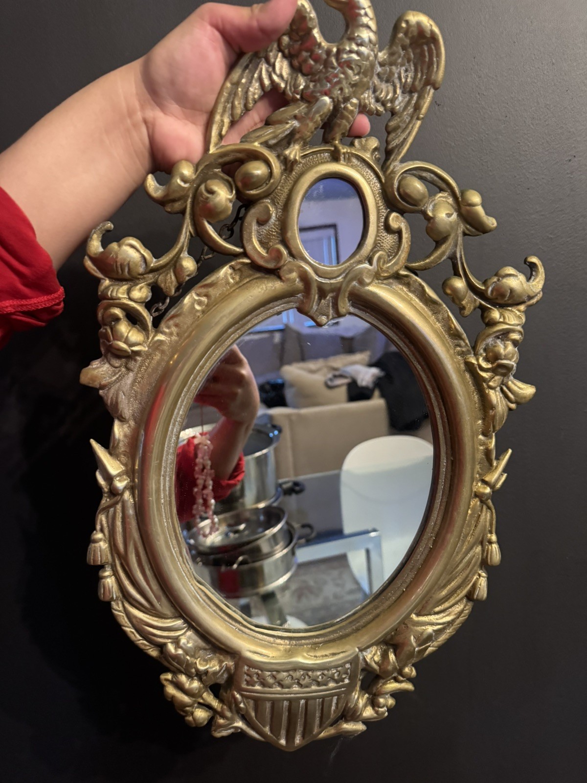 3452M Antq Brass Eagle Wall Mirror Early 1900's Replica of 1862 Civil War Era
