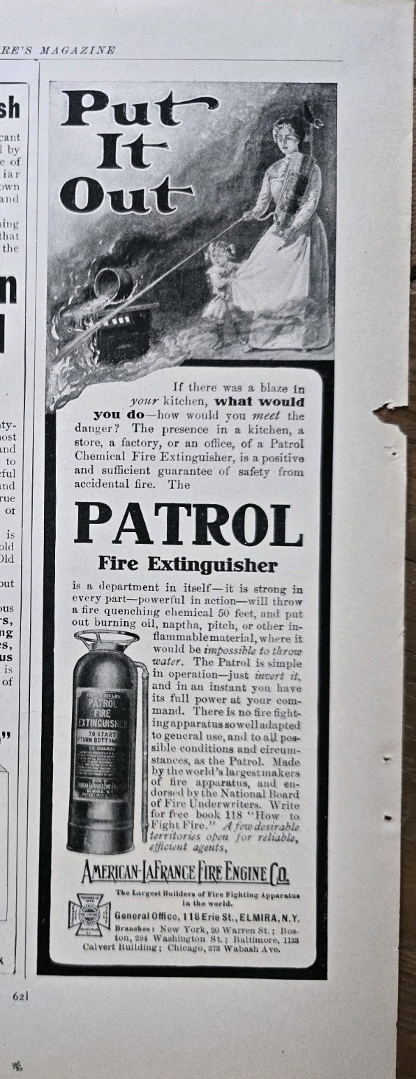 1906 Woman American La France Fire Engine Co Patrol fire extinguisher vintage ad