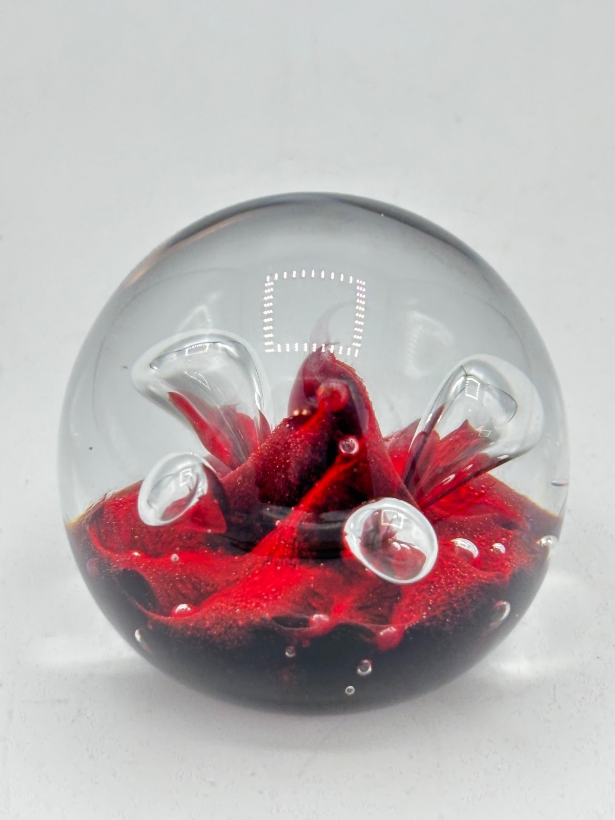 Caithness Scotland Red Moonflower Signed Paperweight Excellent Condition