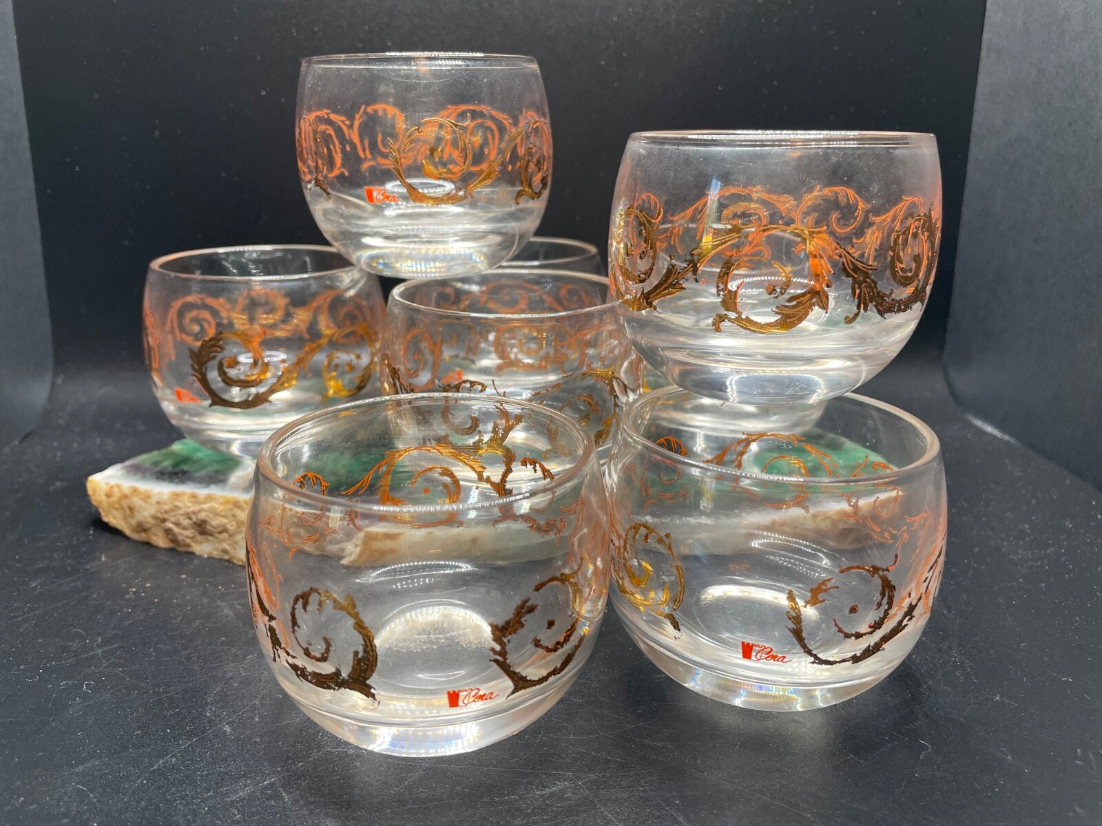 Vintage MCM CERA Roly Poly 22k Gold Scroll Pattern Brandy Snifters - Set of 8 Vintage MCM CERA Roly Poly 22k Gold Scroll Pattern Brandy Snifters - Set of 8