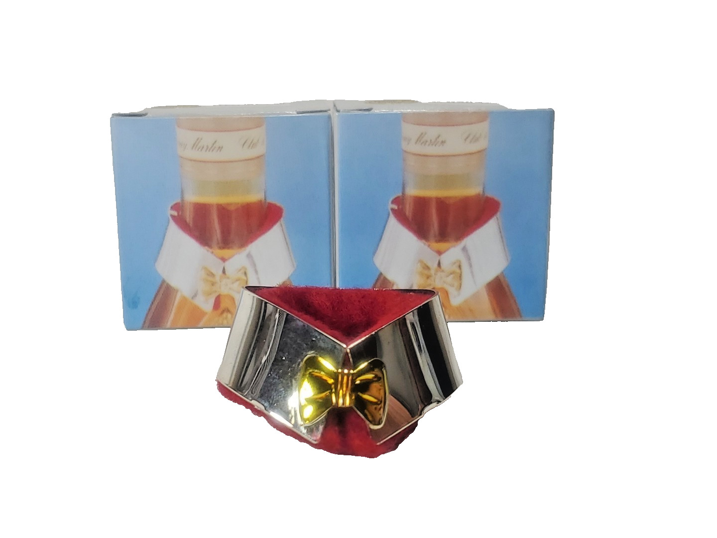 2 Silver Plated Drip Collar w/Removable Felt Liner Tuxedo & Bow Wine Bottle NEW 2 Silver Plated Drip Collar w/Removable Felt Liner Tuxedo & Bow Wine Bottle NEW