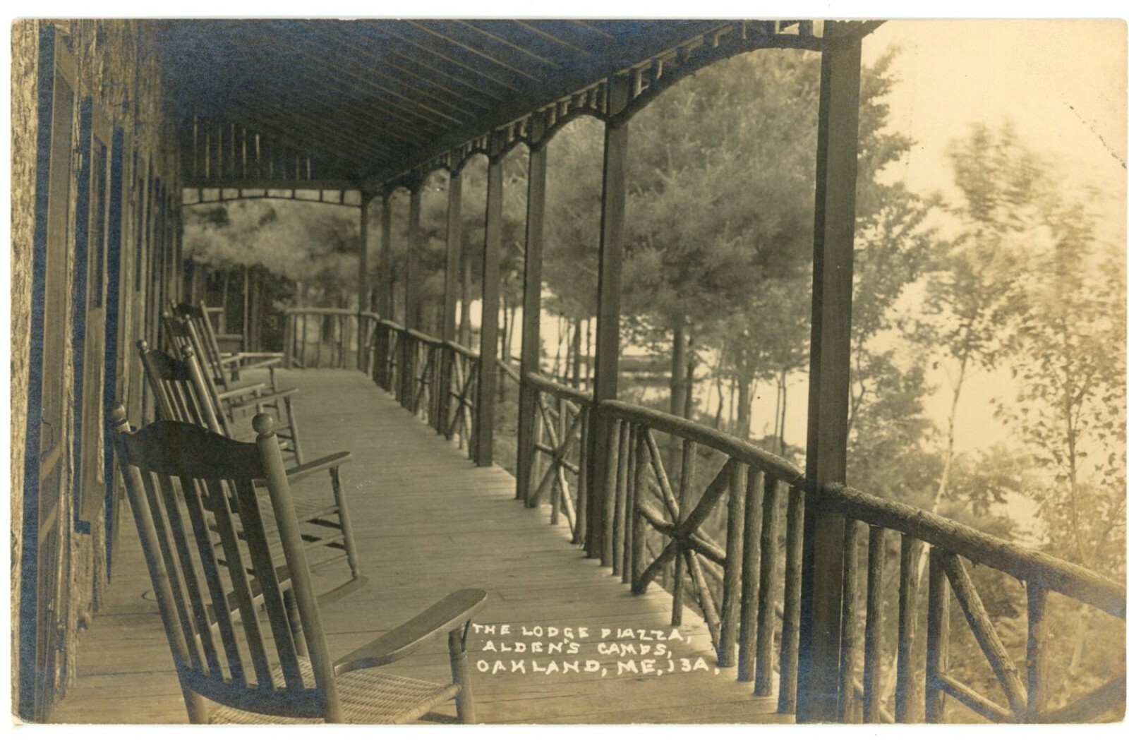 Oakland ME Alden's Camps Lodge Piazza Porch RPPC Real Photo Postcard c1910 Oakland ME Alden's Camps Lodge Piazza Porch RPPC Real Photo Postcard c1910