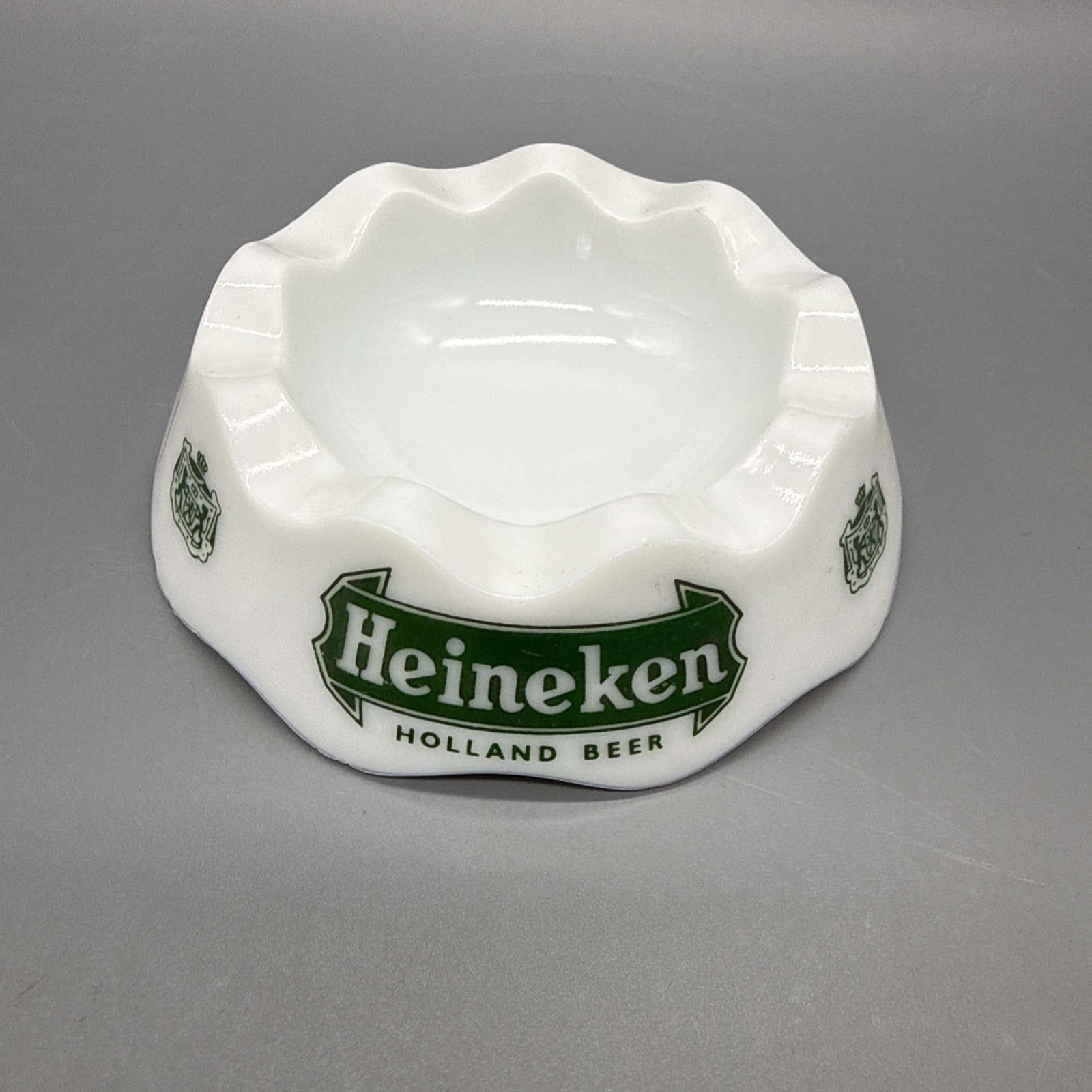 Vintage Heineken Holland Beer Barware Milk Glass Ashtray OPALEX Made In France