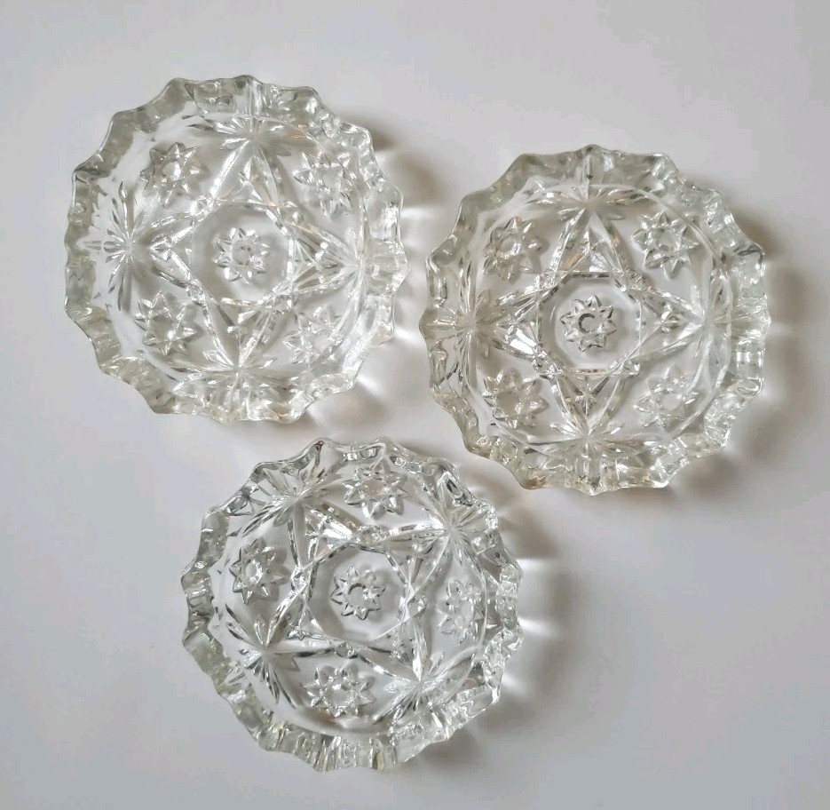 Crystal Coaster Anchor Hocking Ashtray 1960's Vintage Set of 3