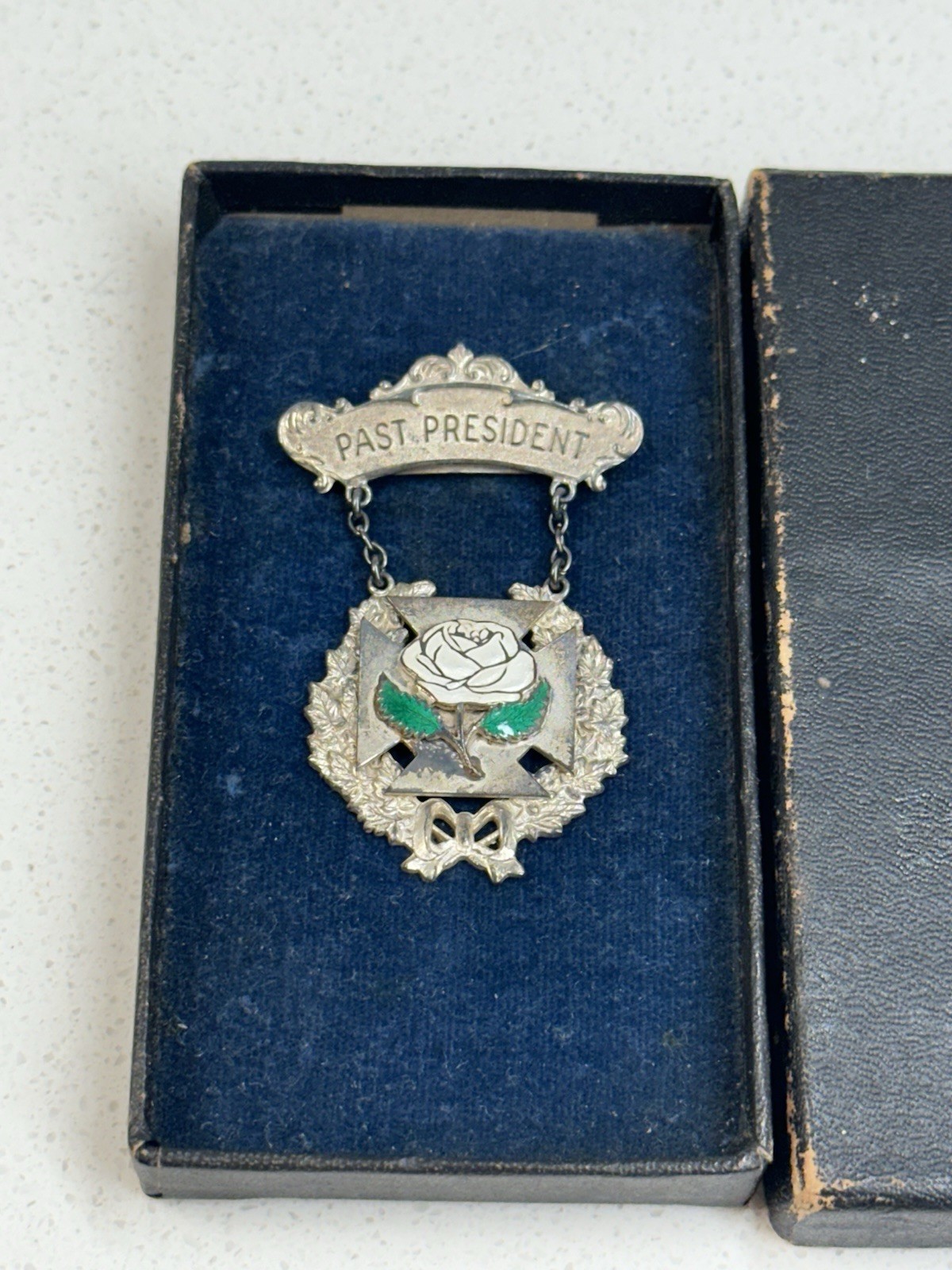 Vintage Sterling Silver Past President 1941 Fraternal Pin White Rose Badge Vintage Sterling Silver Past President 1941 Fraternal Pin White Rose Badge
