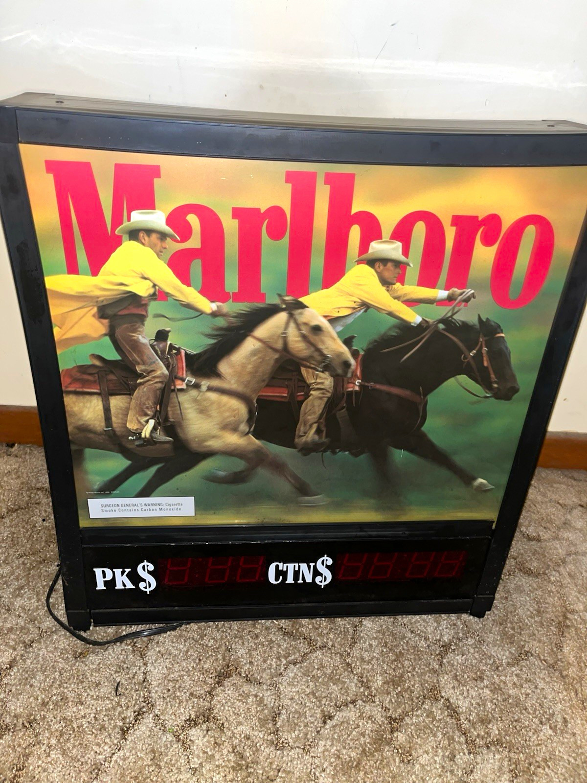 Vintage 1996 Marlboro Lighted Store Display Sign Cowboy Horse uncommon