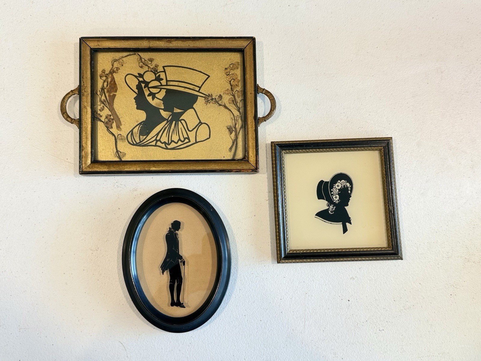 Vintage / Antique Set of 3 Framed Curated Silhouette Pictures Various Shapes