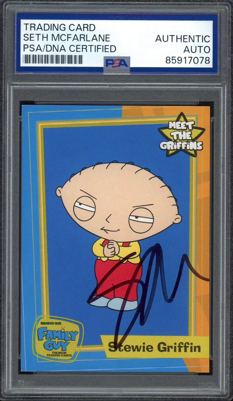 SETH MACFARLANE 2005 Inkworks Family Guy #7 Stewie Griffin RC PSA VERY RARE SETH MACFARLANE 2005 Inkworks Family Guy #7 Stewie Griffin RC PSA VERY RARE