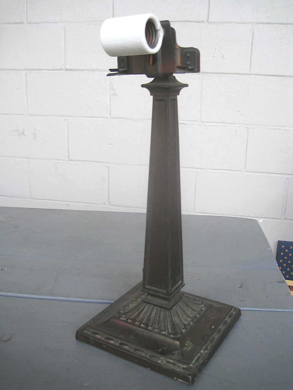Antique Emeralite No 9 Banker's Lamp Base Dual Socket Desk Metal Art Deco 1920