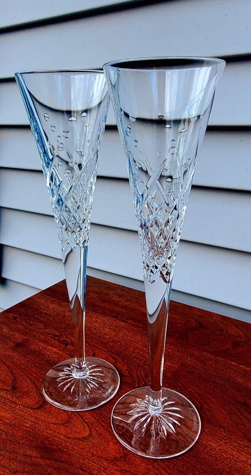 Waterford Crystal Wishes Toasting Flutes Happy Celebration Pair NWOB Flawless