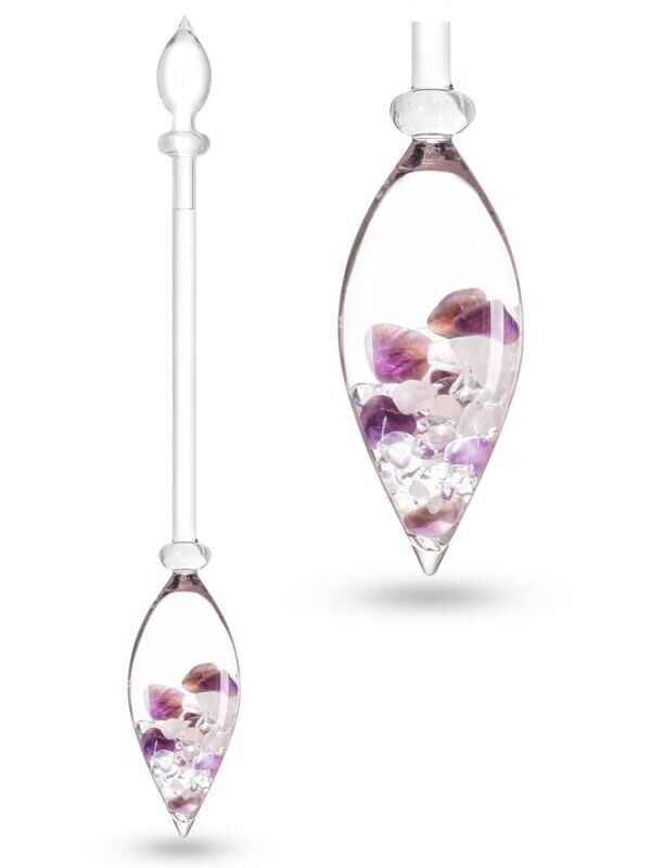 NEW VitaJuwel Gemstone  Wellness Glass Wand-amethyst, rose &clear quartz crystal