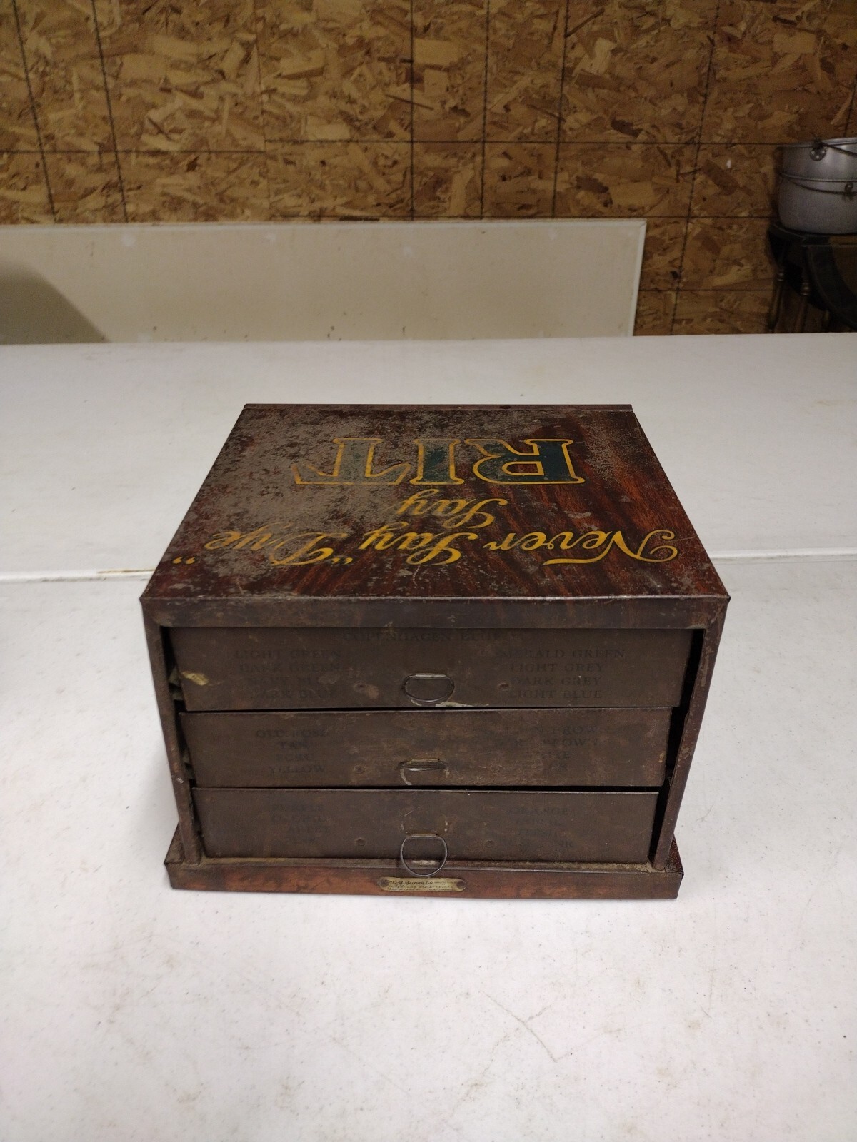 Antique Rit Dyes General Store Metal Advertising Display 3 Drawer Cabinet