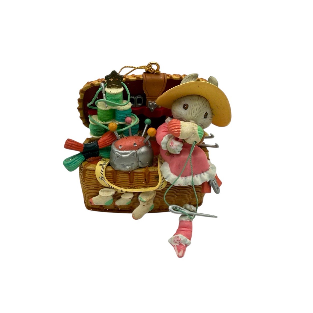 ENESCO 1996 Sewing Tailor Mouse Christmas Ornament Thread Basket Vintage EUC
