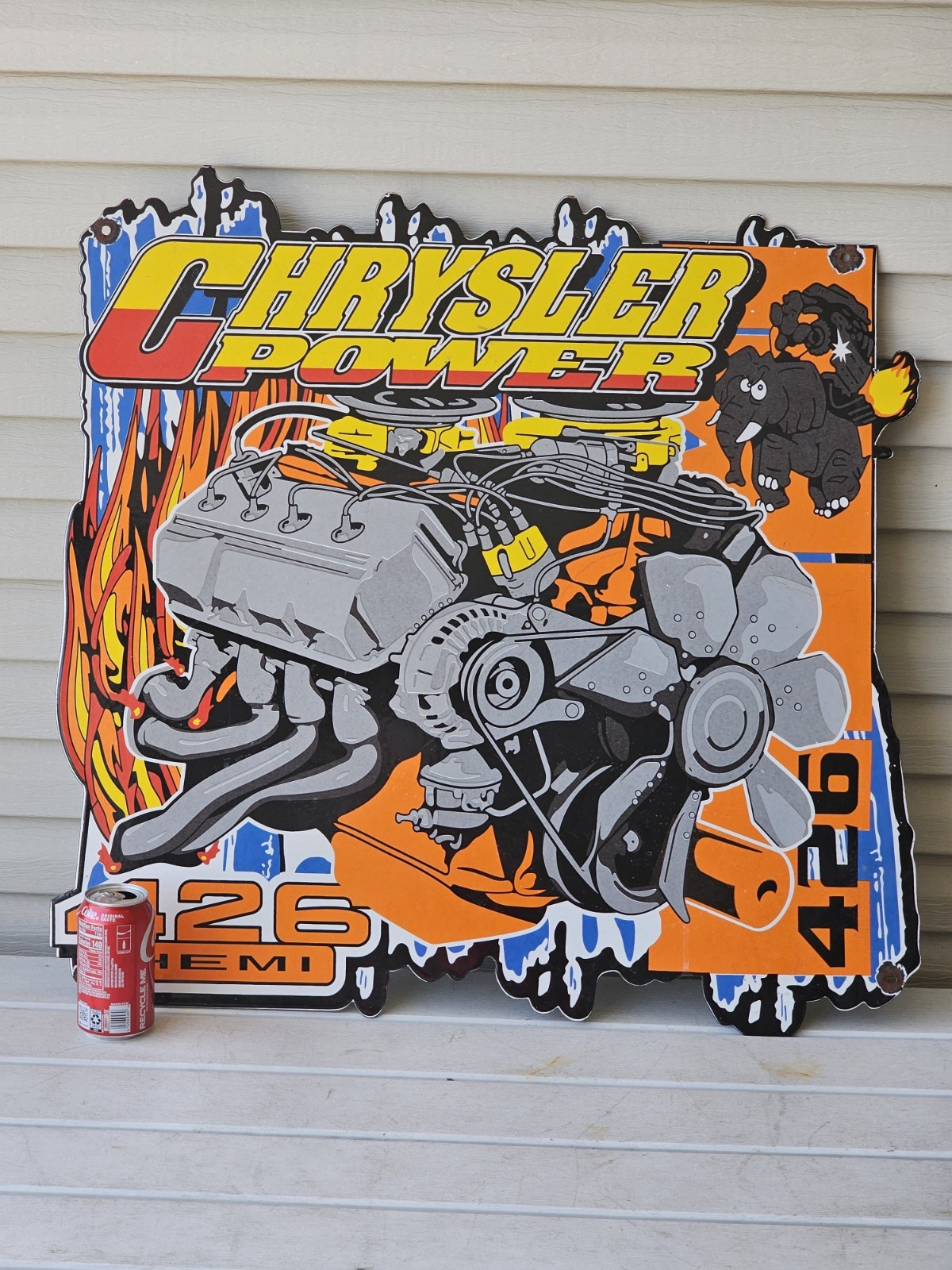 VINTAGE CHRYSLER 426 HEMI GIANT HEAVY PORCELAIN SIGN APPX 28.5 X 29.5