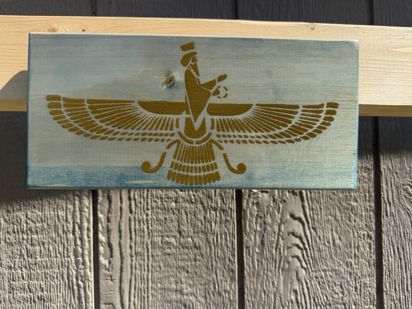 Ahura Mazda Wooden Plaque Hand Painted Zoroastrian God
