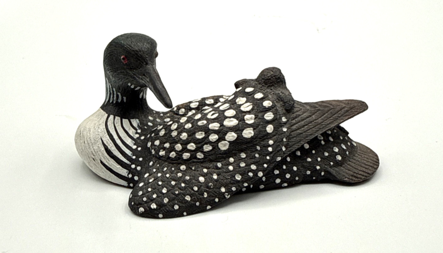 Nature\'s Window Roger Desjardins Loon Huard & Baby Figurine