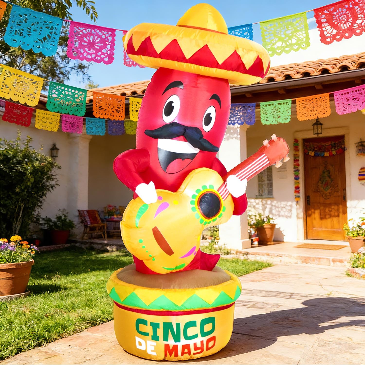 DomKom 6Ft Cinco De Mayo Day Inflatable Chili Taco Sombreros Guitar, Mexican