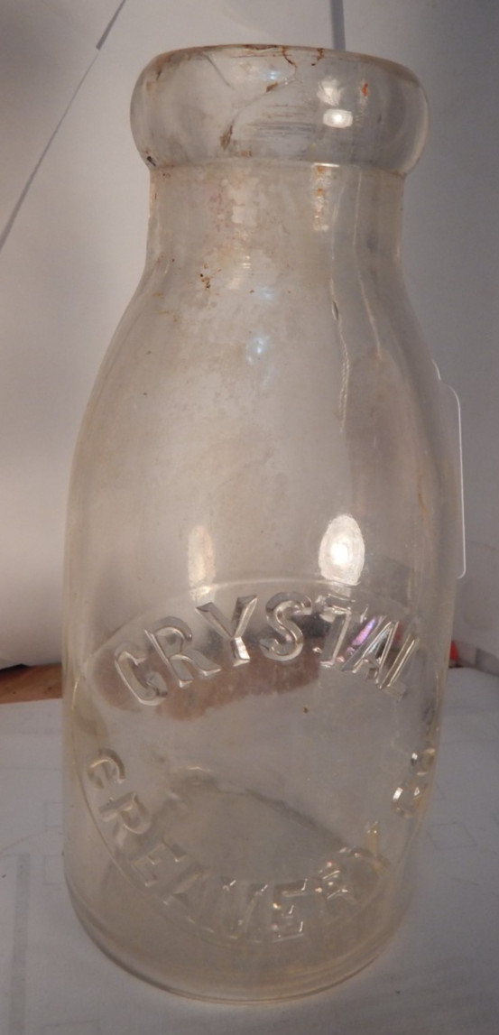 antique pint milk bottle no cap seat pre 1900 Crystal Creamery Co.