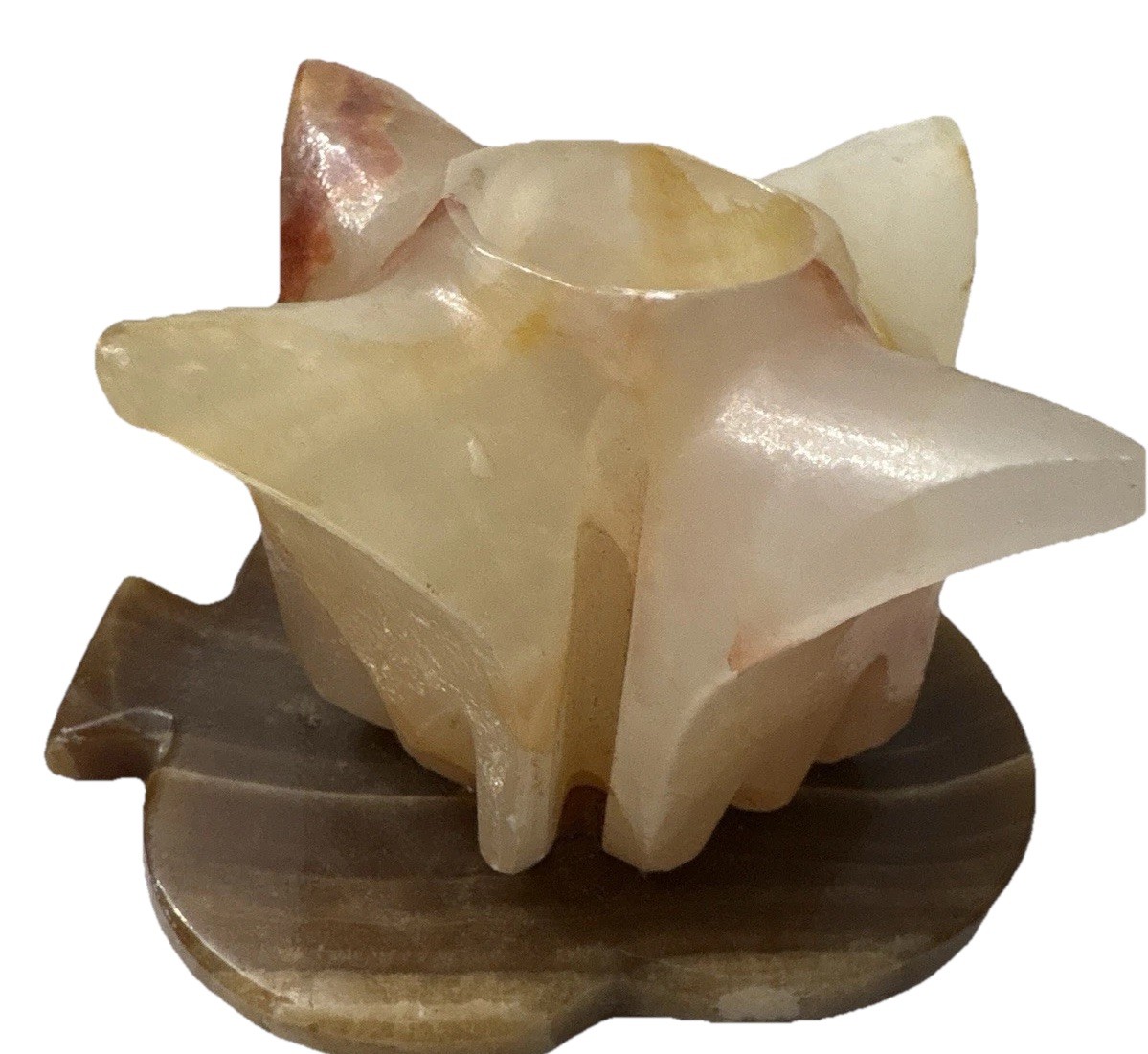 VINTAGE CARVED MARBLE ONYX STONE CANDLE STICK HOLDER TULIP & LEAF DESIGN