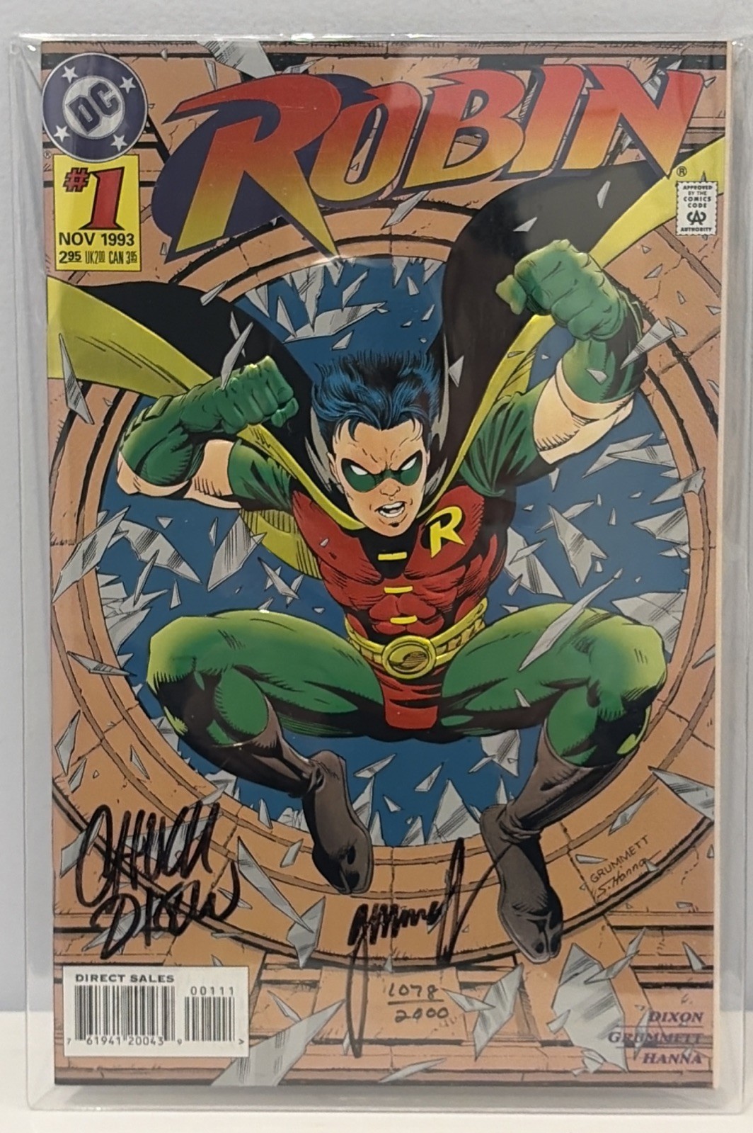 DC Robin #1 1993 Signed Tom Grummett Chuck Dixon Dynamic Forces COA #1078/2000