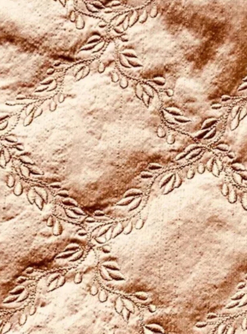 Scalamandré Vintage Quilted Dupioni Silk Fabric Pink/ Gold Leaf  Embroidered
