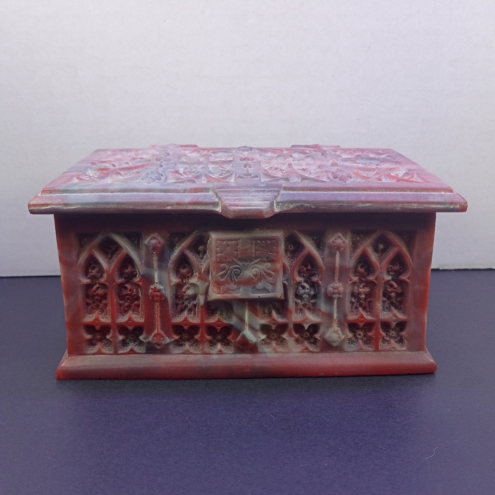 Vintage Incolay Gothic Cathedral Design Stone Lidded Hinged Box