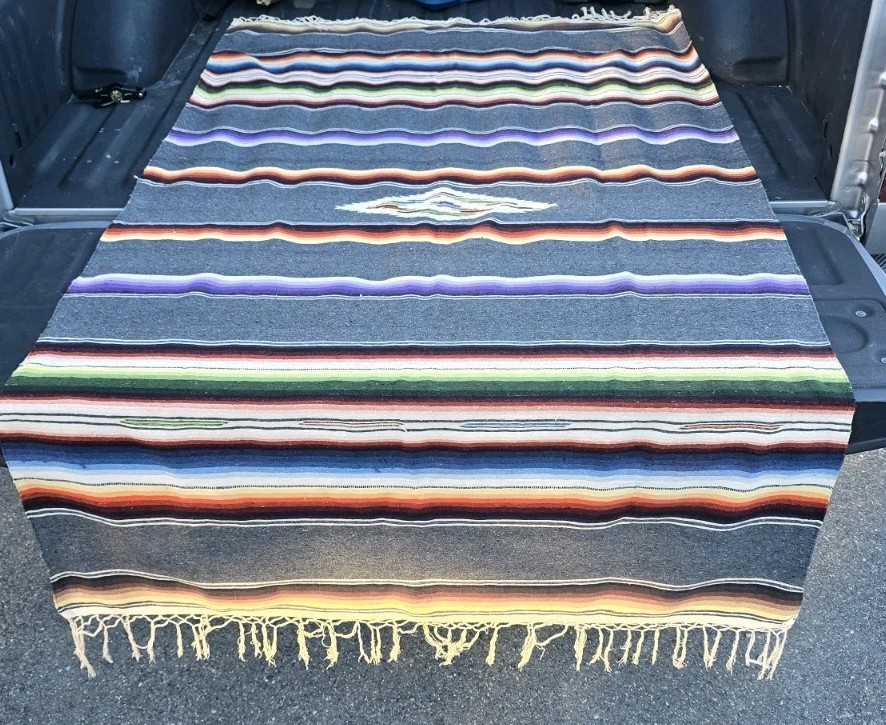 Mexican Saltillo Style Serape Blanket Rug 85x47 Southwest Striped Woven Fringe