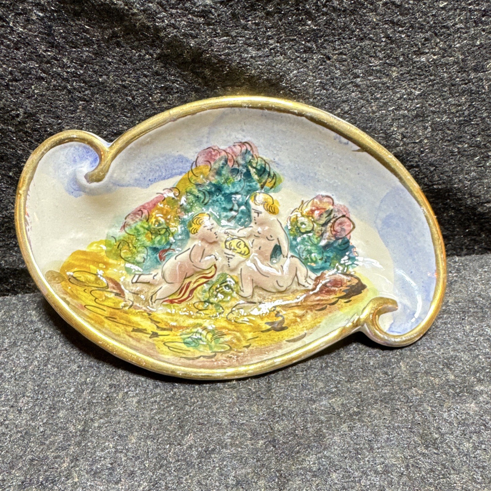vintage hand-painted Italian porcelain Capodimonte trinket. Production # 63/63