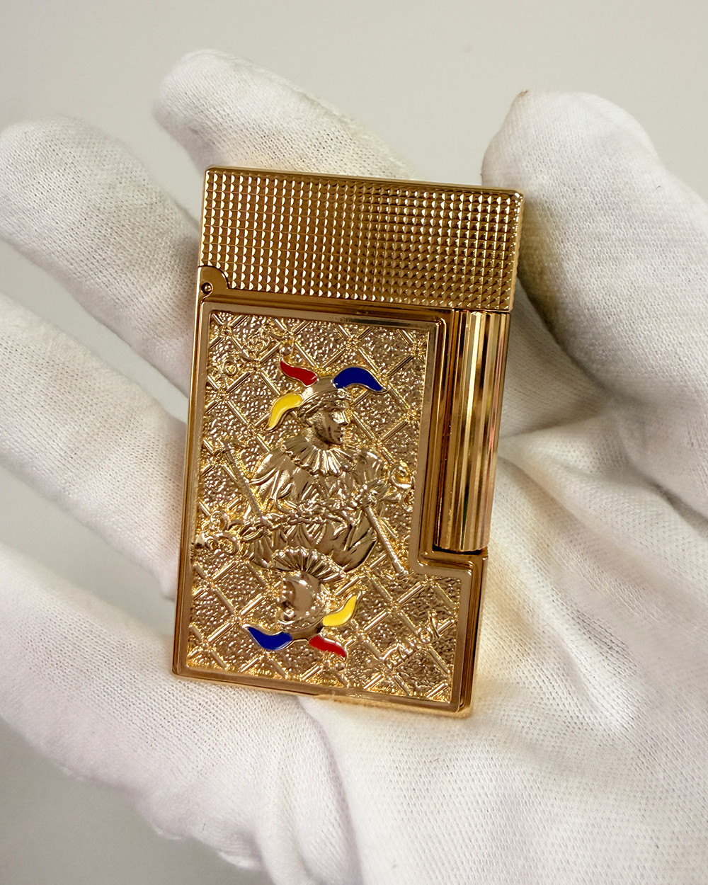 S.T. Dupont Playing Card Joker Embossed Gold Double Flame Lighter gift box
