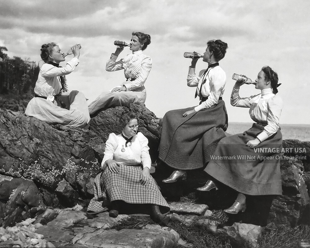 Women Drinking Alcohol at the Beach 8x10 Photo Photo Early 1900s Bar Wall Art