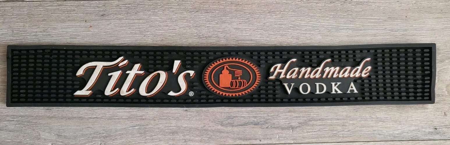 Titos Handmade Vodka Spill Mat Bar Rail Rubber Black Titos Handmade Vodka Spill Mat Bar Rail Rubber Black