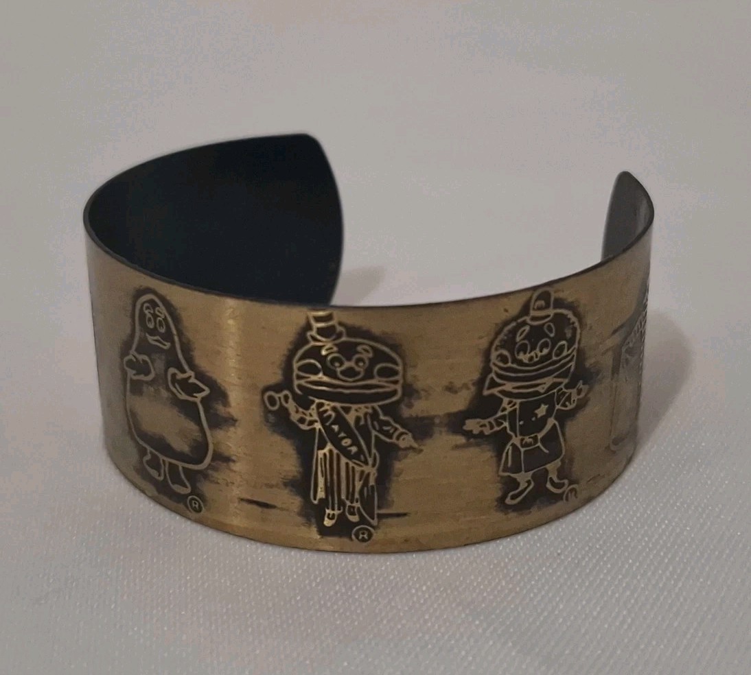 McDonald's 1970's Vintage Metal Cuff Bracelet Rare Ronald Grimace Hamburglar