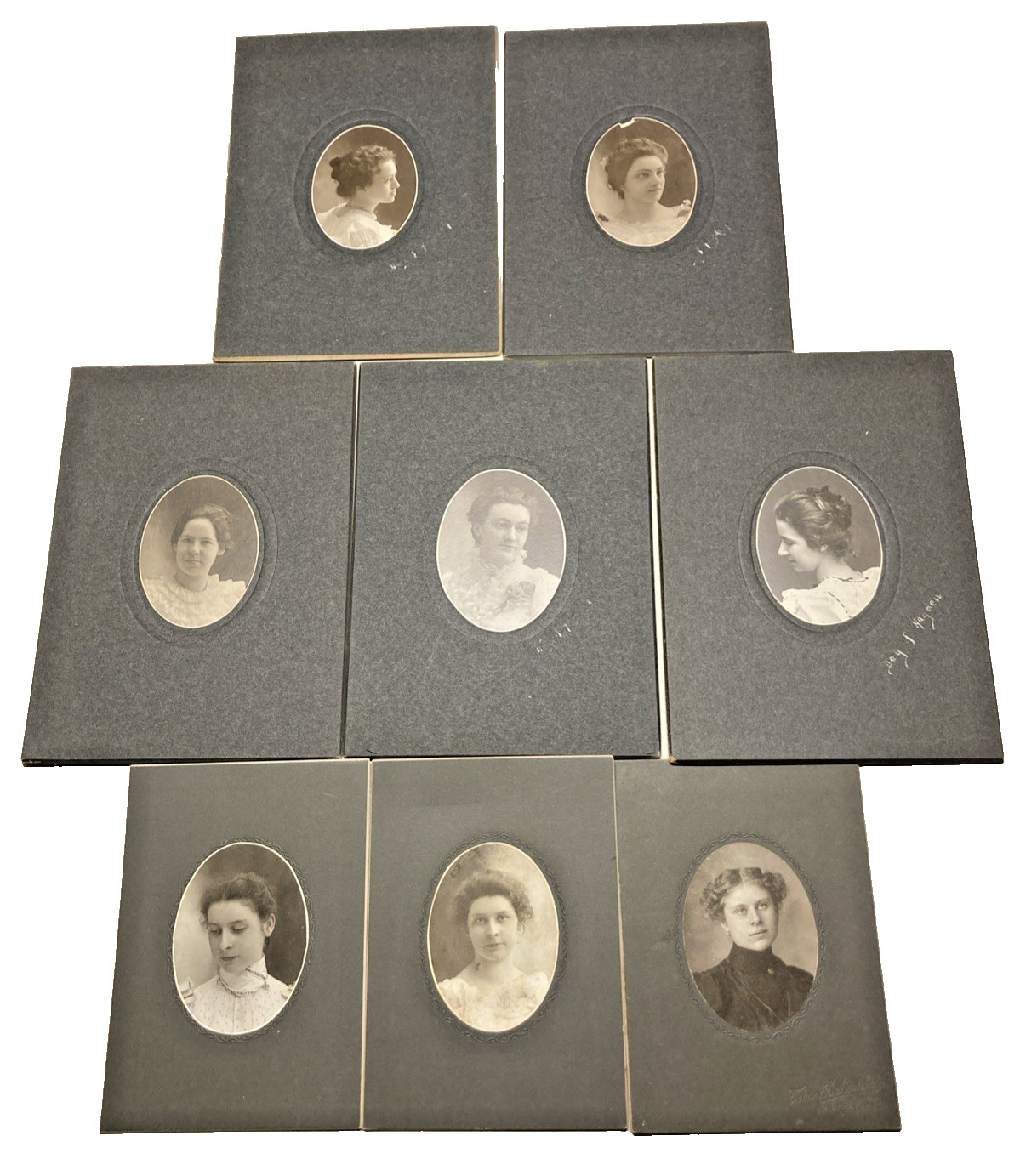 lot of 8 Antique oval potrait photos Victorian ladies women hair