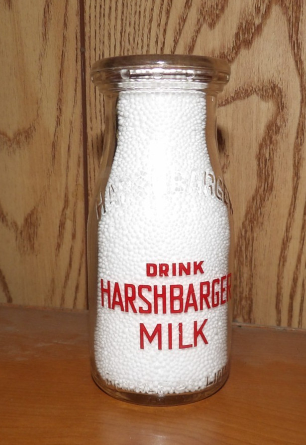 Vintage 1949 Harshbarger Dairy HP Round Milk Bottle Altoona PA Red Paint Sheetz Vintage 1949 Harshbarger Dairy HP Round Milk Bottle Altoona PA Red Paint Sheetz