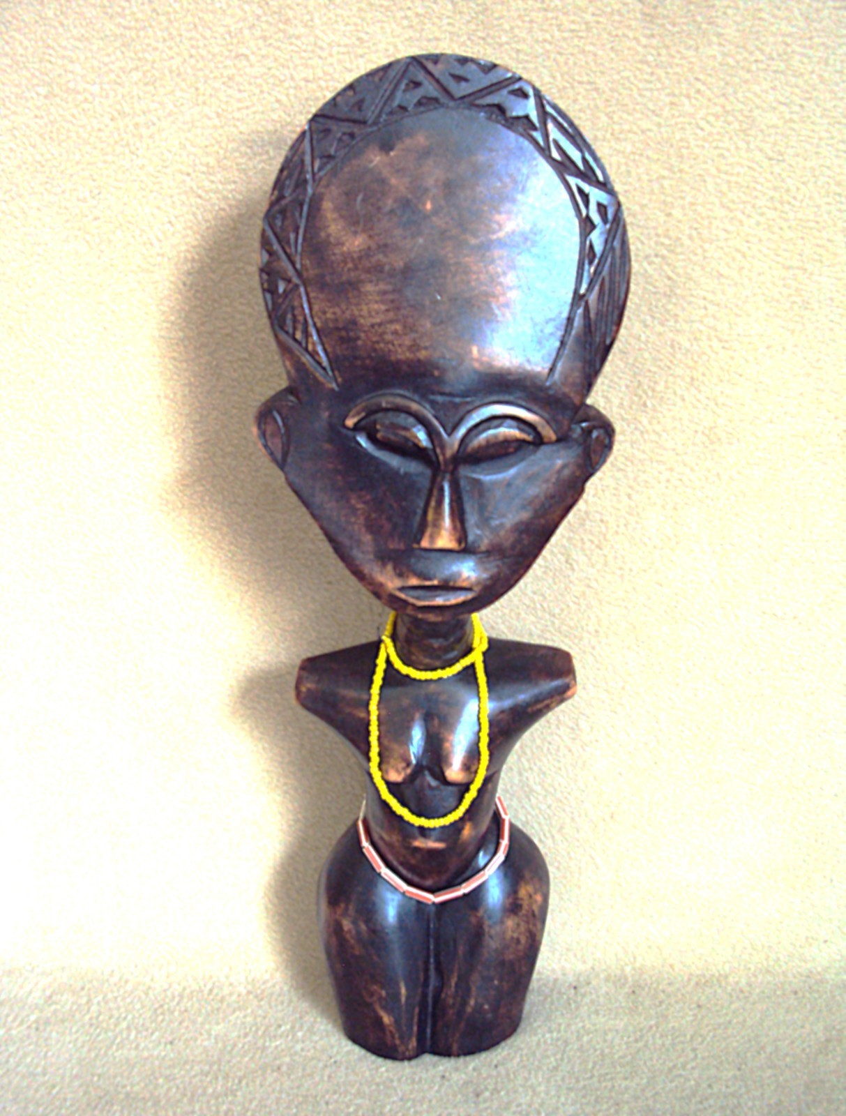 VINTAGE African ASHANTI FERTILITY WOMAN 2 Hand Carved Statue Tribal Decor BEADS