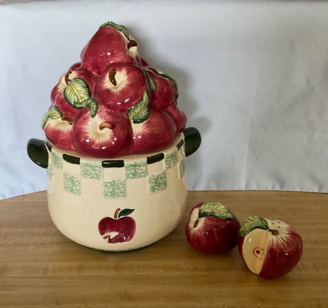Vintage Apple Cookie Jar Plus Apple Salt & Pepper Shakers