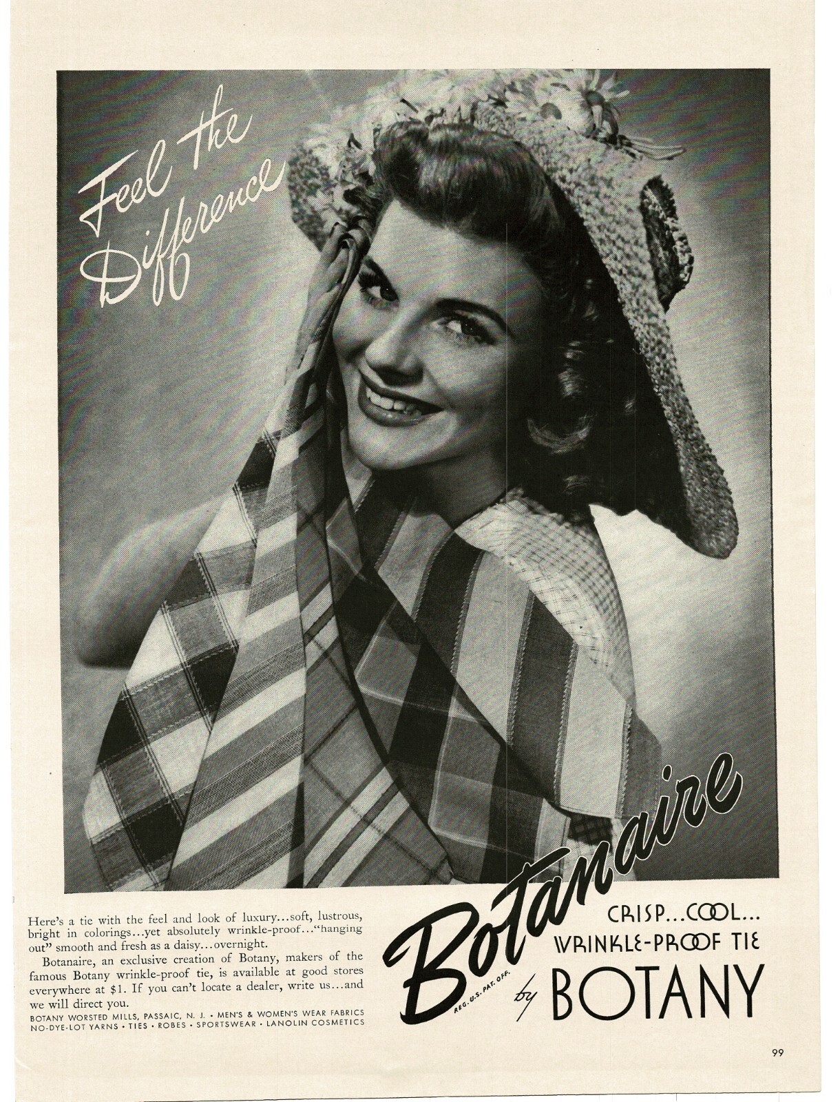 1941 Botany Botanaire Neckties pretty woman straw hat Vintage Print Ad