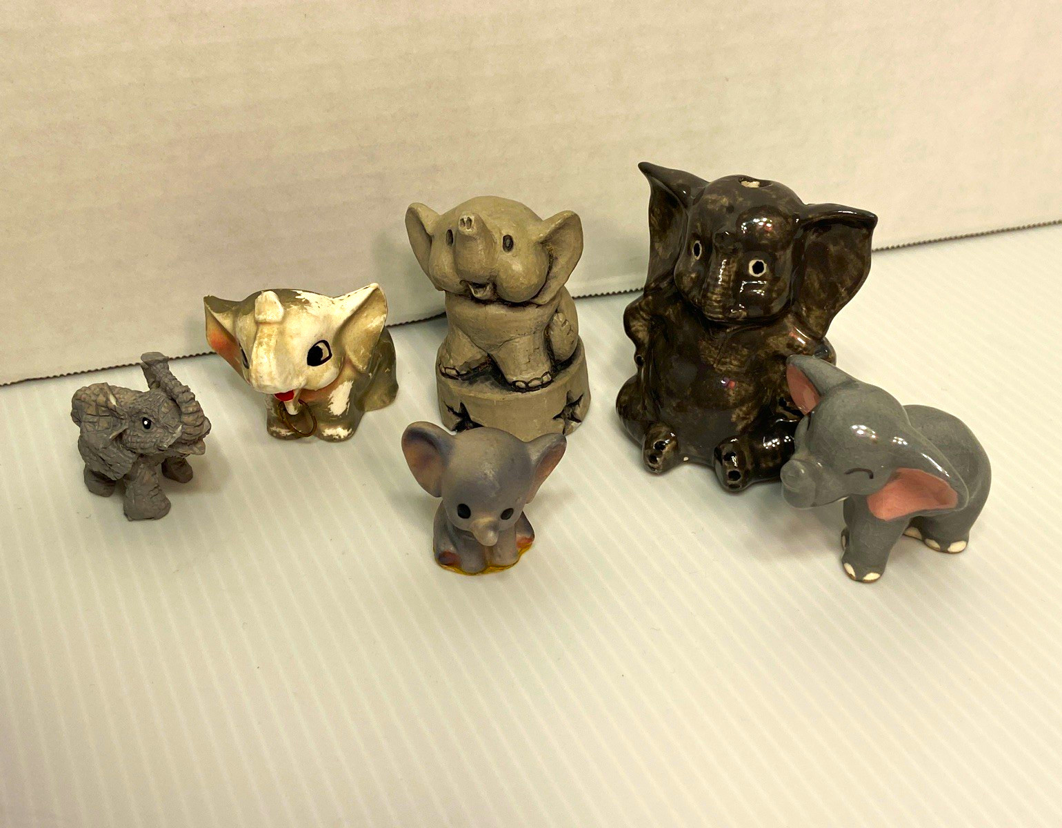 Lot of 6 Vintage Elephant Miniature Figurines Ceramic Resin Mt St Helens Ash
