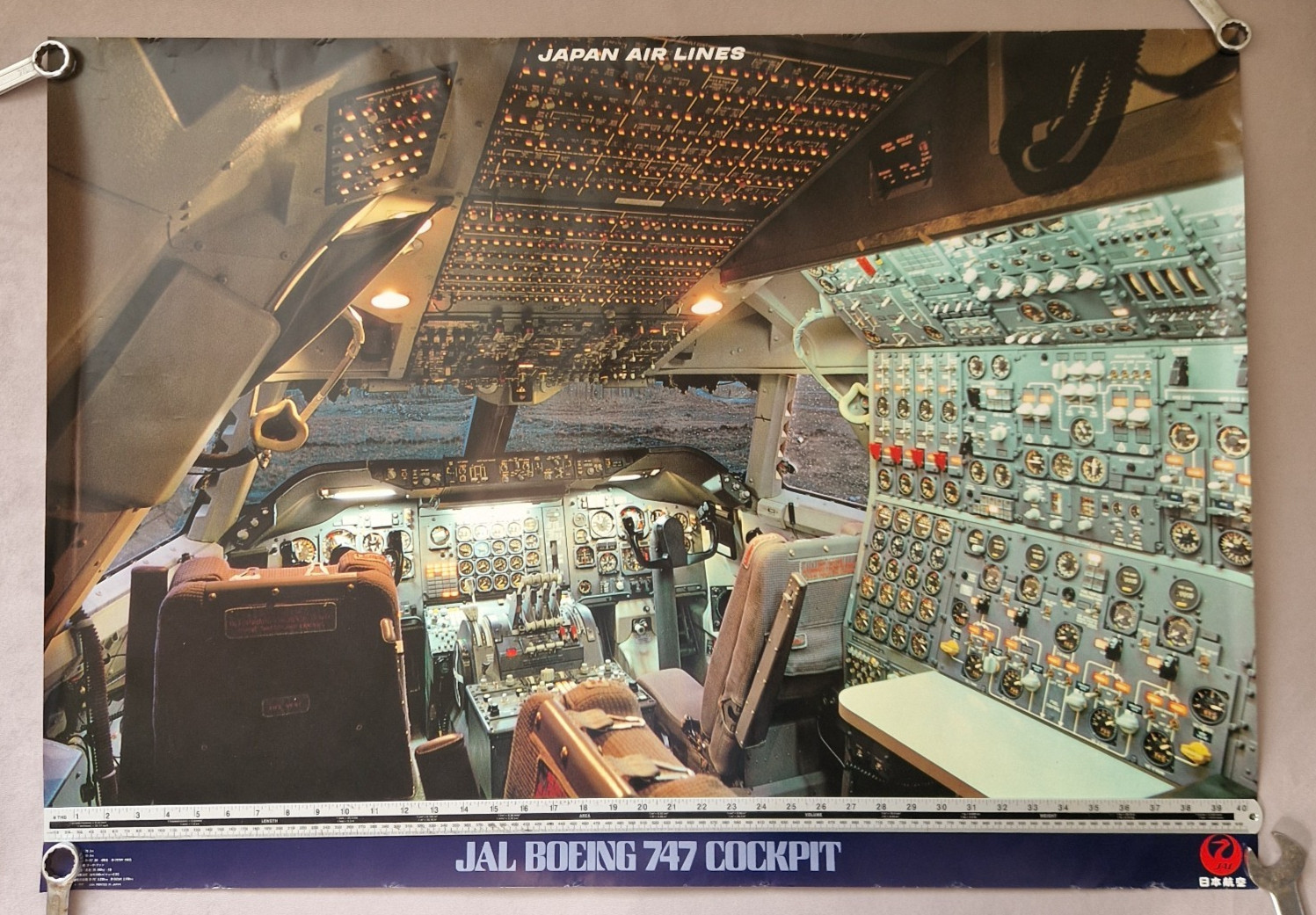 Vintage JAL Japan Airlines Boeing 747 Cockpit Poster 40x29 CGA Japan RARE