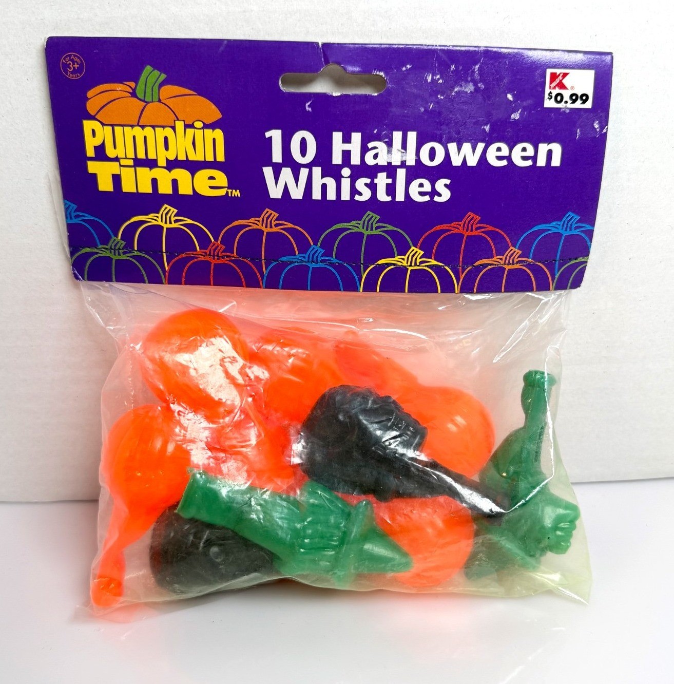 Vintage Pumpkin Time 10x Halloween Whistles Kmart Blow Mold Pumpkin Witch NOS