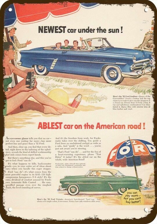 1952 FORD SUNLINER Convertible & Victoria Car DECORATIVE REPLICA METAL SIGN 1952 FORD SUNLINER Convertible & Victoria Car DECORATIVE REPLICA METAL SIGN