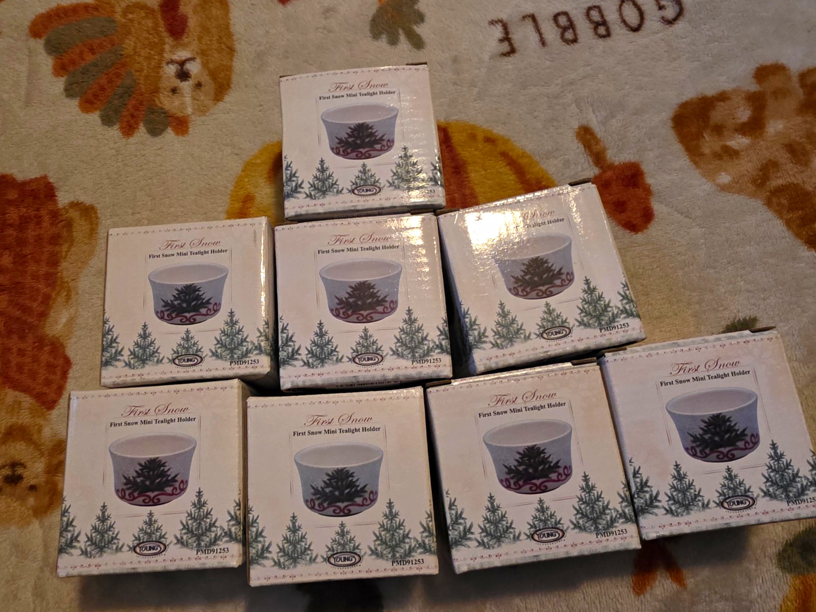 YOUNG 8 First Snow Mini Ceramic Christmas Tree Tealight Holder Boxed  2002 NWOT