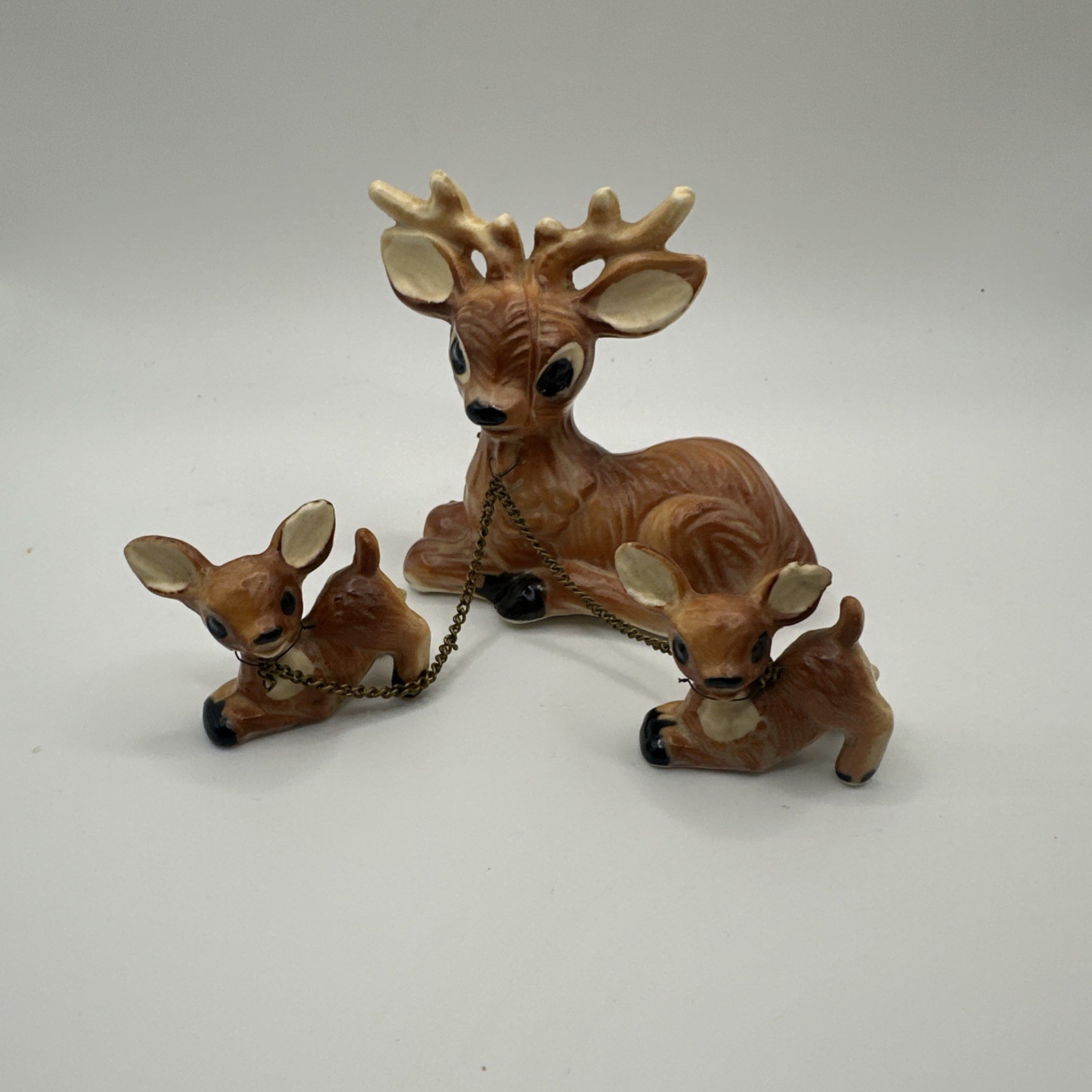 Vintage Fairway Japan Deer Reindeer Chained Buck Fawns Ceramic Figurines Vintage Fairway Japan Deer Reindeer Chained Buck Fawns Ceramic Figurines