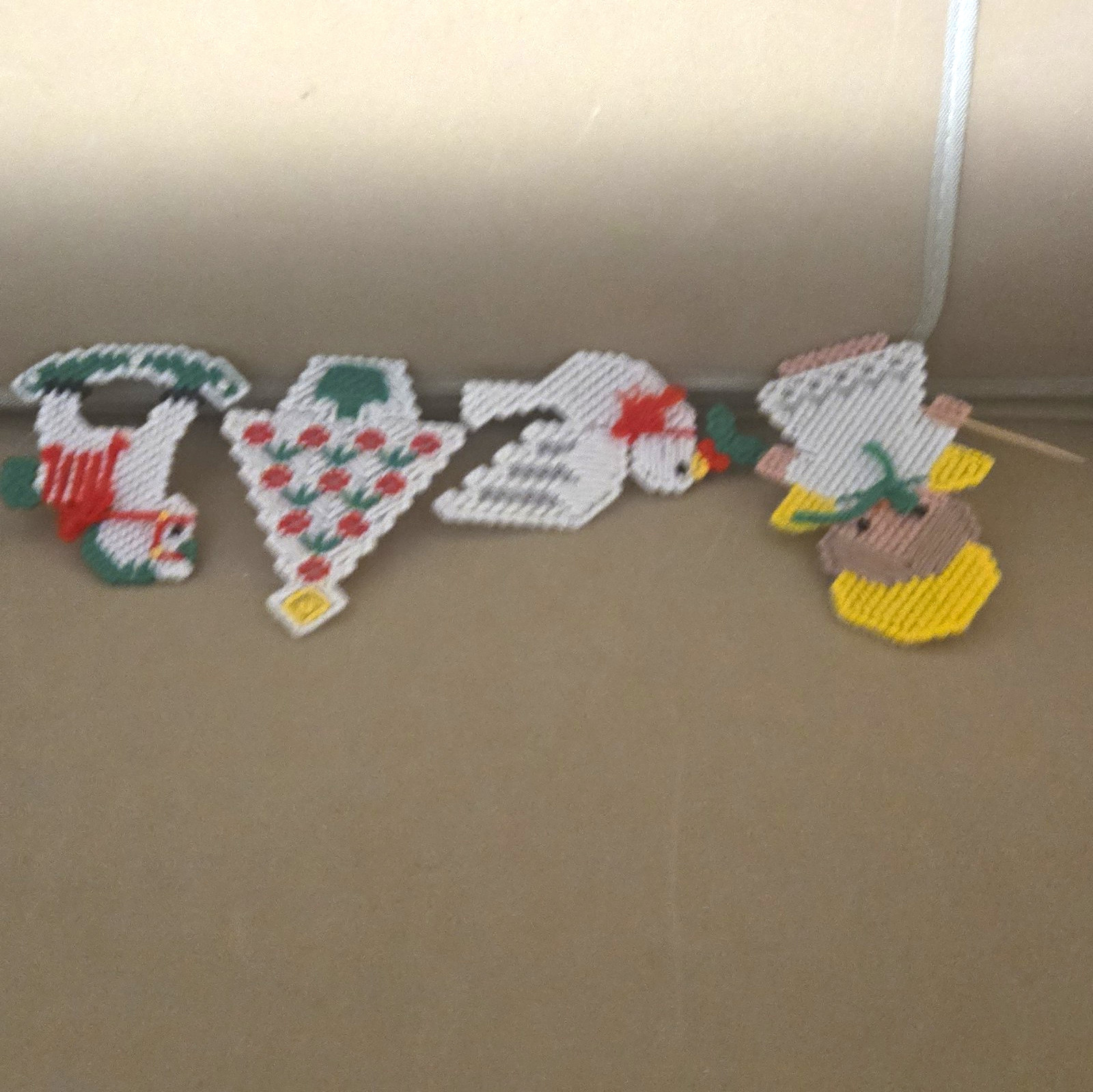 Vtg Plastic Canvas Christmas Hanging Ornaments Set of 4 Angel Dove Tree Horse Vtg Plastic Canvas Christmas Hanging Ornaments Set of 4 Angel Dove Tree Horse