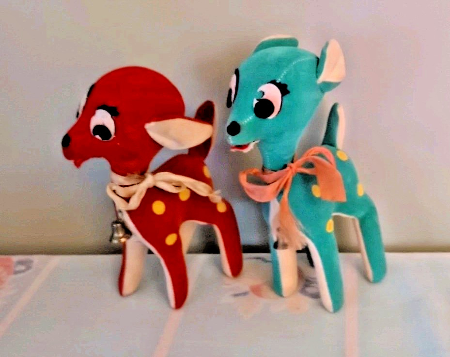 2 Dream Pets Reindeer Fawn Velvet Plush Toy Japan MCM 1960\'s Kitschy Christmas🎄 2 Dream Pets Reindeer Fawn Velvet Plush Toy Japan MCM 1960\'s Kitschy Christmas🎄