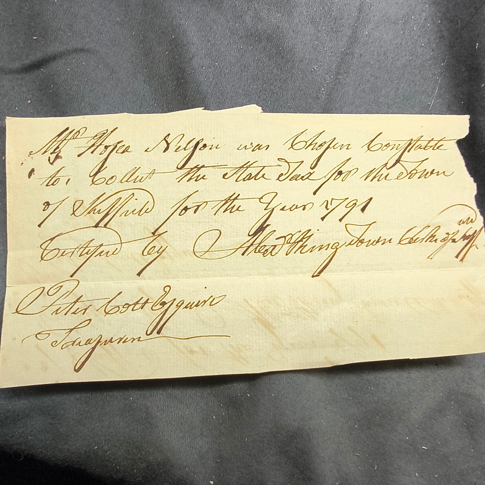 1791 Town Document Signed Peter Colt CT, Rev. War Officer & GrFather Sam Colt 1791 Town Document Signed Peter Colt CT, Rev. War Officer & GrFather Sam Colt