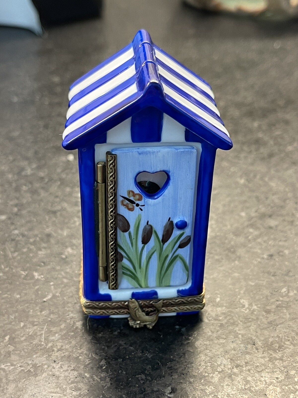 Limoges France Double Hinged Beach Cabana Sand Reeds Seal Fish Box